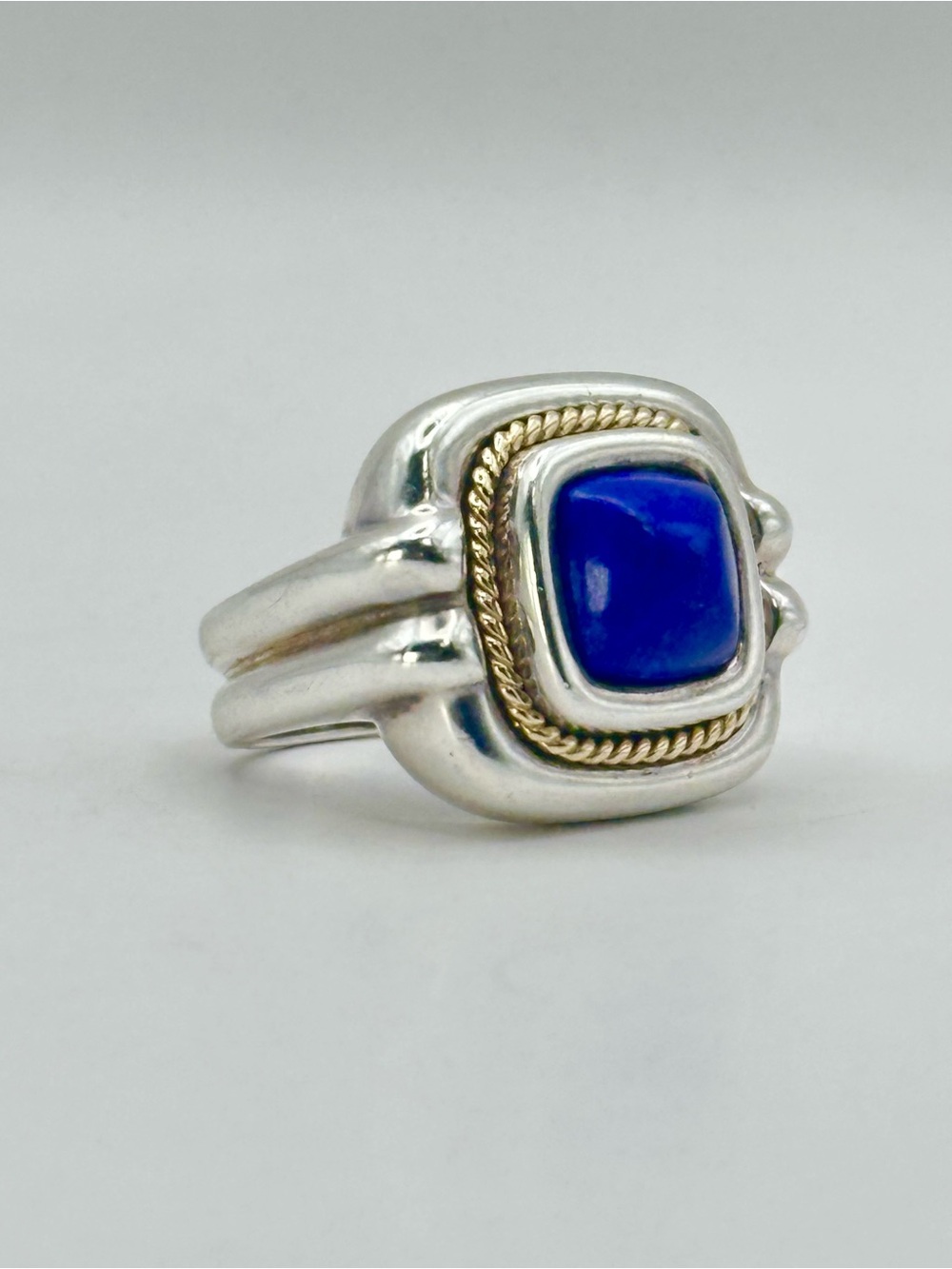 Tiffany & Co VINTAGE Sterling Silver & 18 Kt Gold Lapis Lazuli Rope Ring Sz 7.5 - Picture 4 of 14